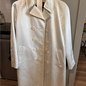 Chic White Satin Double-Breasted Coat